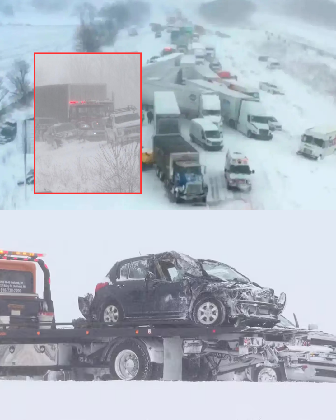Heartbreaking: 100 cars were involved in a chain-reaction collision in Michigan as a snowstorm swept across the country; damage figures have been tallied