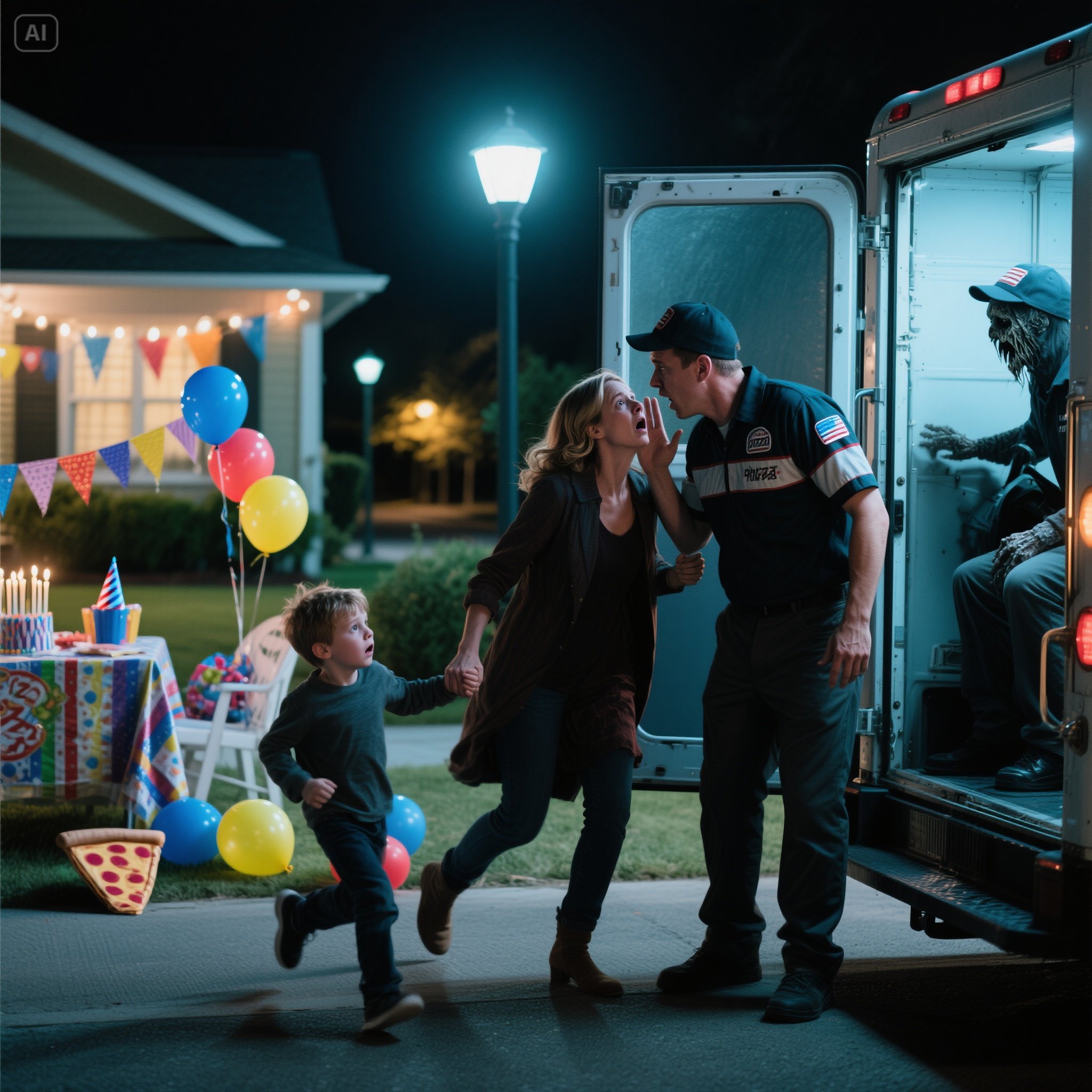 During my husband’s birthday party, a pizza delivery man knocked on the door. I said, “We didn’t order anything.