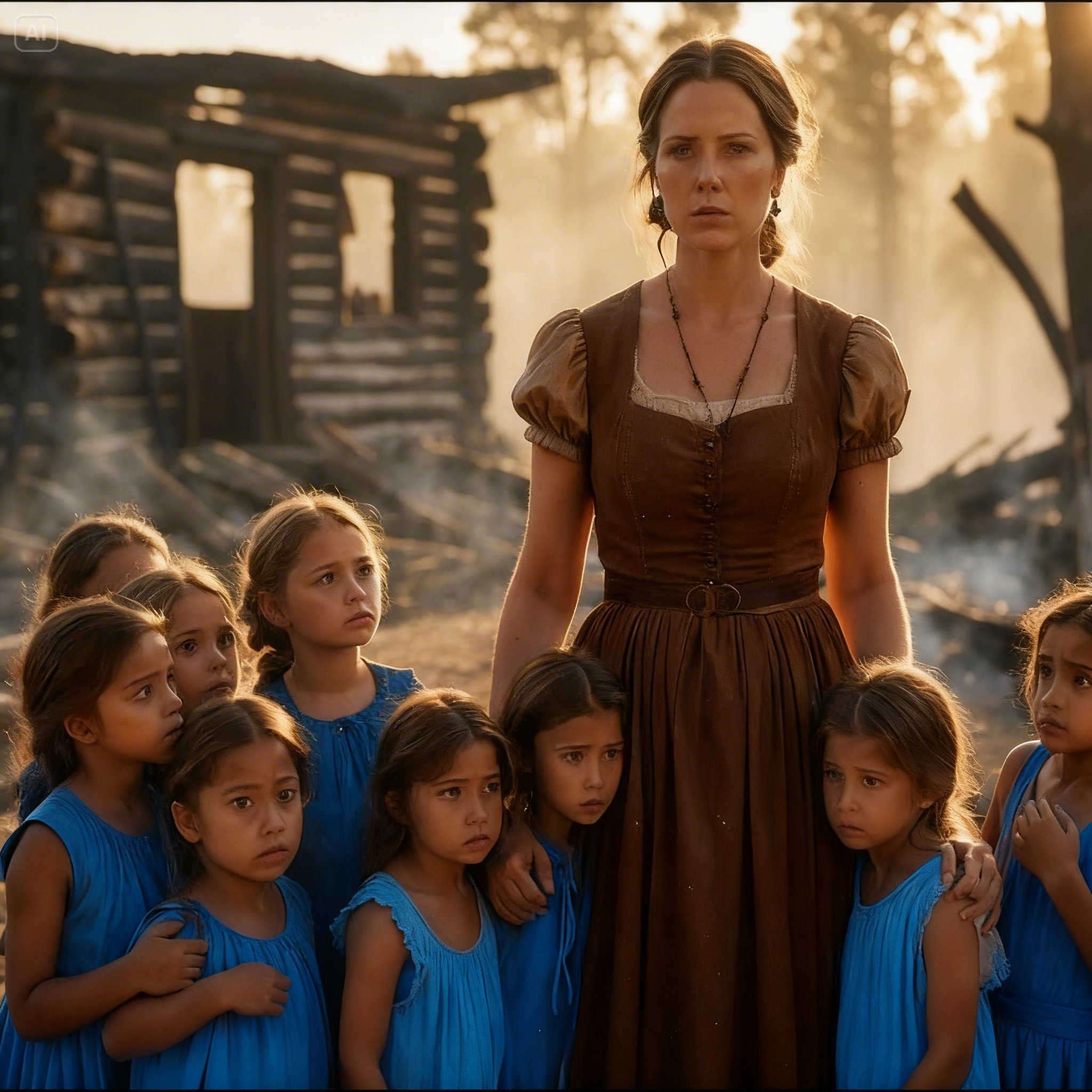 Mail-Order Bride Found 8 Starving Children in Burned Cabin— She Rebuilt Their World From Nothing  The smoke was still rising from the blackened remains of the homestead