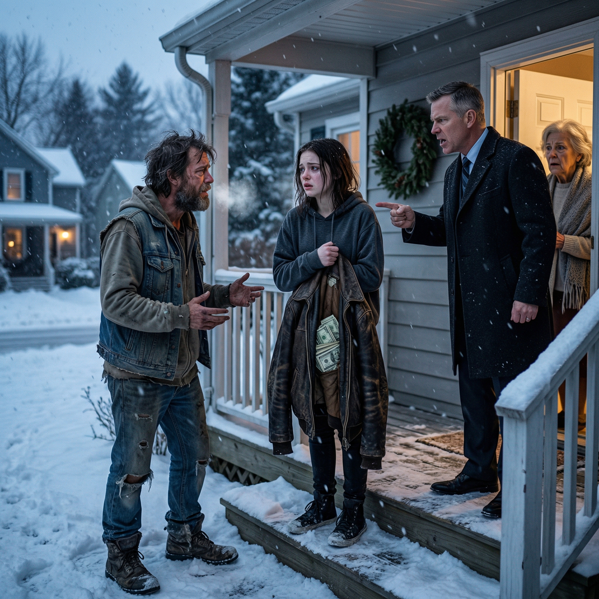 My granddaughter gave the jacket of her late father to a freezing biker on a cold night…