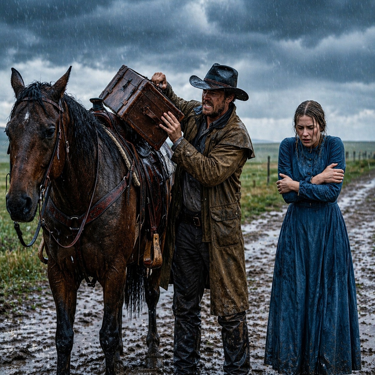 Lone Cowboy Found an Abandoned Mail-Order Bride in the Storm — Not Knowing Hope Was All She Had Left… I found her sitting alone in the storm… dressed like she belonged in a different world—