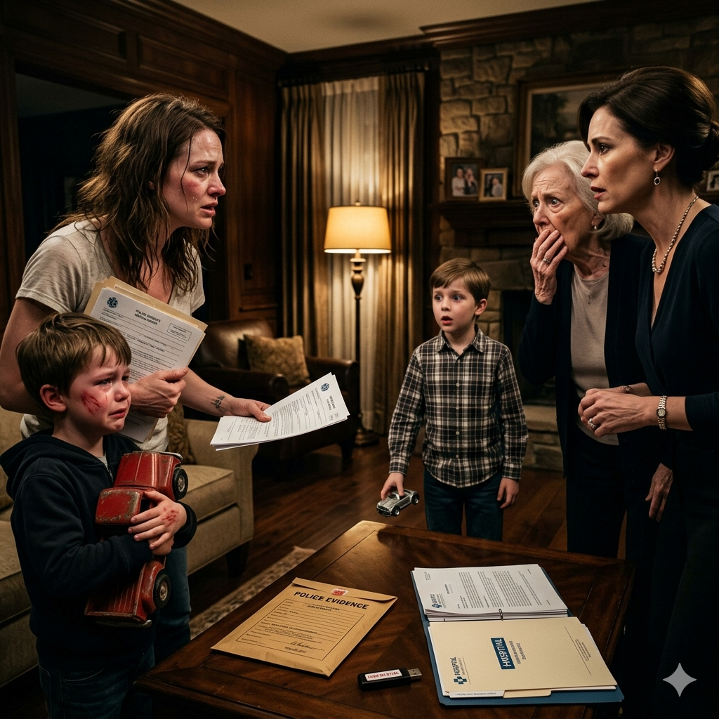 MY Mother Slapped My Son Until He Bled Over a Toy — But the Night I Came Home With a Police Report, My Late Husband’s Secret Left the Entire Family Frozen in Fear