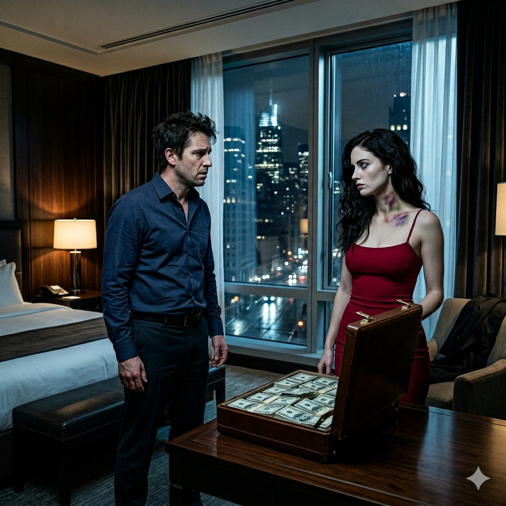 I Took $50,000 for One Night in a Luxury Hotel—But When She Took Off Her Coat and I Saw the Bruises on Her Neck, I Realized I Wasn’t Being Paid to Stay… I Was Being Paid to Stay Silent Forever