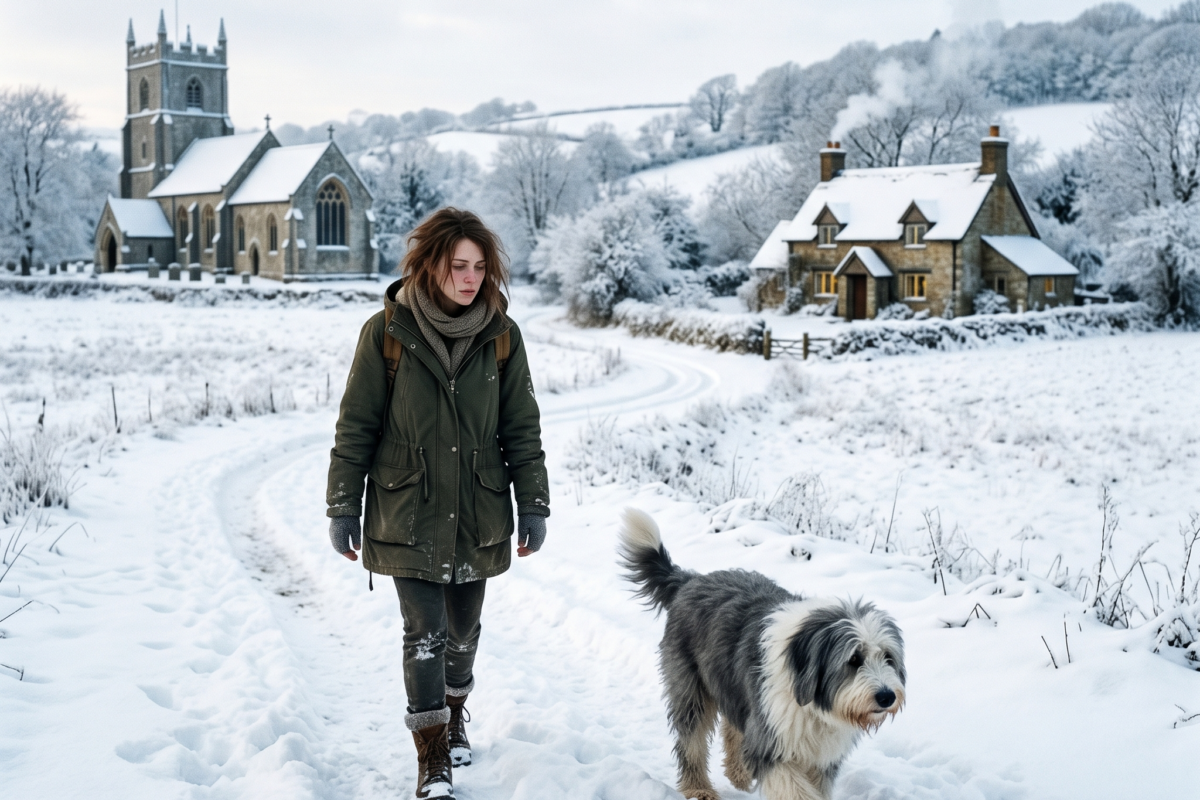 My Aunt Left Me Outside a Frozen Church… Then an Old Sheepdog Led Me to the Cottage She Said Burned Down