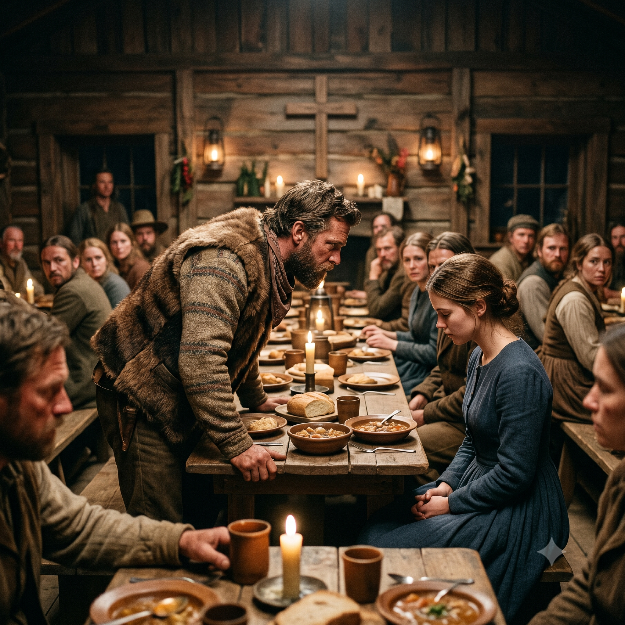 THE 1879 HARVEST SUPPER ASSAULT: A Mountain Man Sat At My Empty Bench to Save Me From Town Shaming… Then a Knock At My Cabin Door Blew the Gold Heist Wide Open