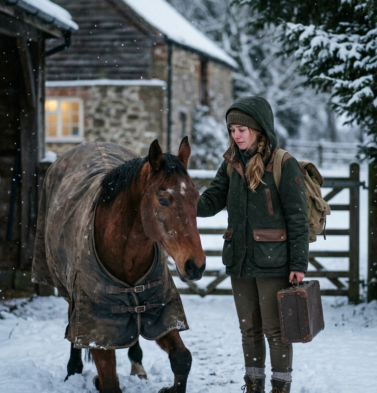 THE STABLE GIRL WAS SENT AWAY IN THE SNOW — UNTIL THE OLD RACEHORSE KNELT BEFORE HER