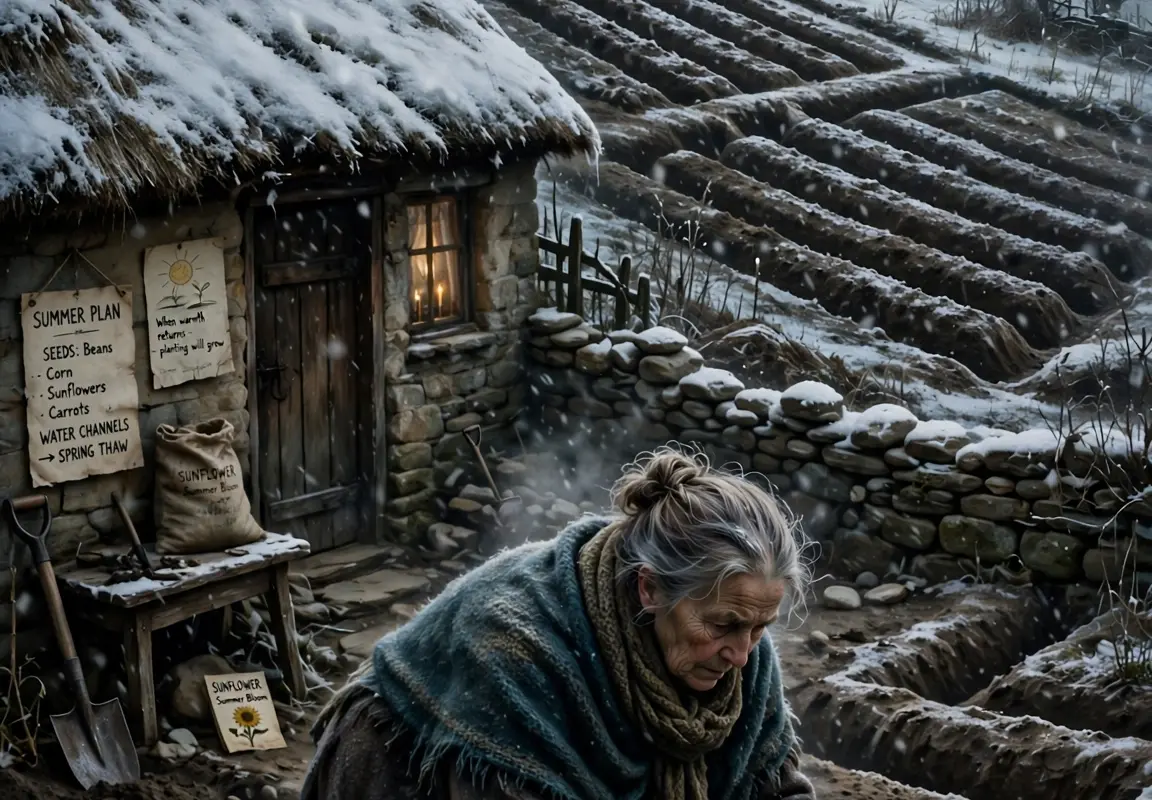 All through that winter, the old woman quietly stacked stones around her house and dug up every inch of soil in her backyard. The whole village thought she had lost her mind—until the end of the following summer changed everything.