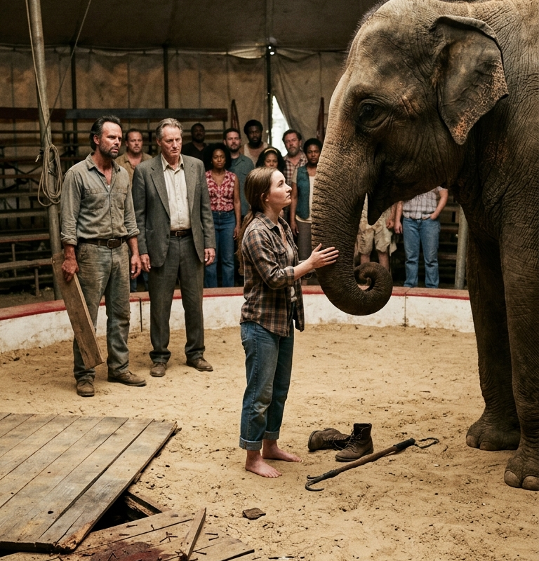 The Circus Elephant Refused to Perform—Then a Quiet Farm Girl Stood Barefoot in the Ring
