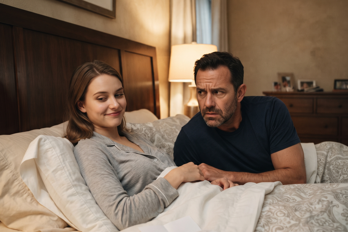 I came home early from my trip to surprise my wife. She claimed she was sleeping in our bed, but I was standing in an empty room.