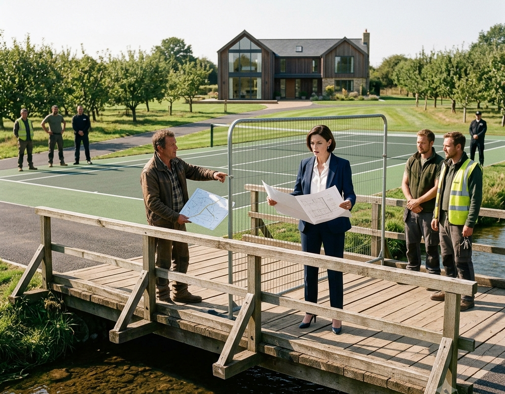 The New Estate Owner Blocked My Tractor Bridge—Then Learned Her Private Tennis Court Was Built on My Farm Access Road