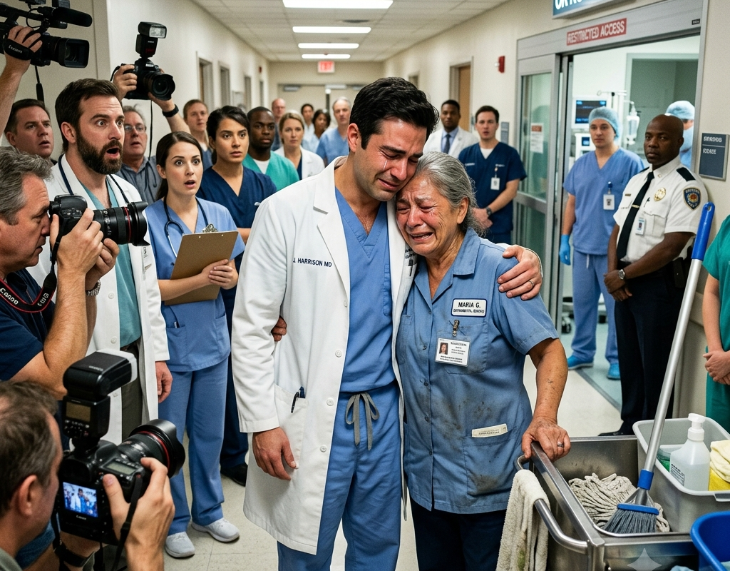 Doctors Thought She Was Just a Cleaning Lady—Then the Nation’s Most Famous Surgeon Stopped Everything to Hug Her