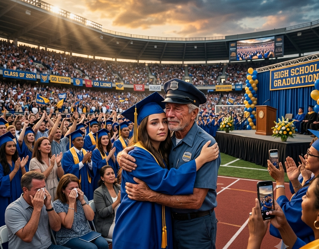Everyone Mocked the Elderly School Bus Driver—Until the Valedictorian Walked Off the Stage and Hugged Him in Front of Thousands