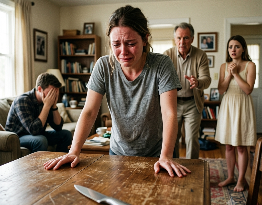My father-in-law slapped me for refusing to wash his daughter’s underwear. I drove a knife into the table, and they never expected what I found in their safe.