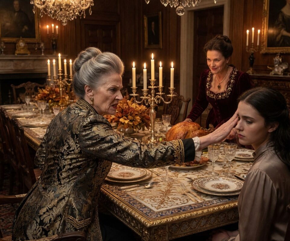 At Thanksgiving dinner, my mother slapped me for refusing to give up my fiancé to my sister. She was about to hit me again when the silent man at the doorway finally intervened, turning the entire night upside down.