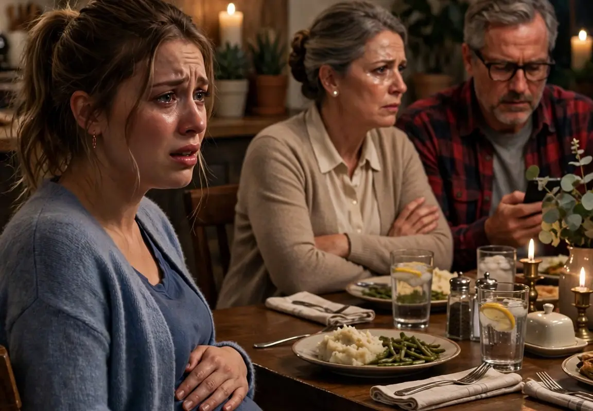 My parents told me to “call an ambulance” when I went into labor at dinner because they didn’t want to be bothered… one week later, they came asking to meet the baby, only to freeze when the man behind me stepped forward