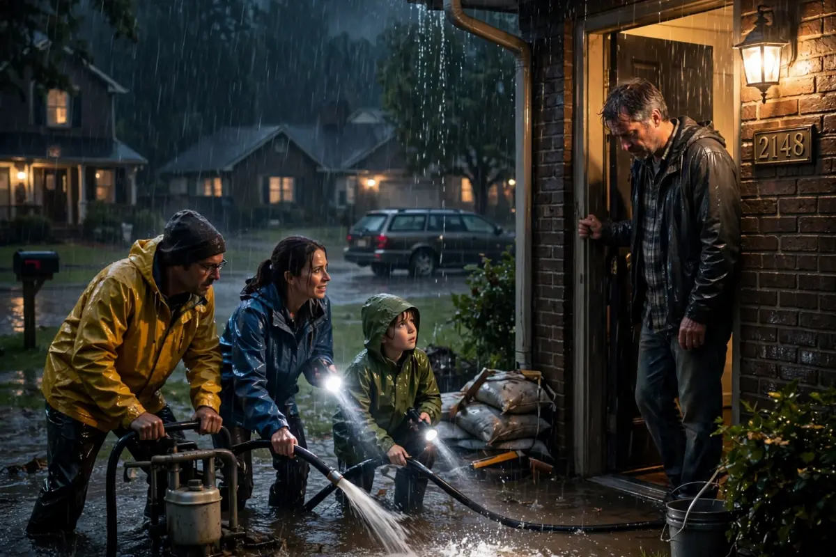 The whole neighborhood abandoned the troublemaking man when a flood swallowed his home, but one family quietly helped him—and their kindness changed him forever