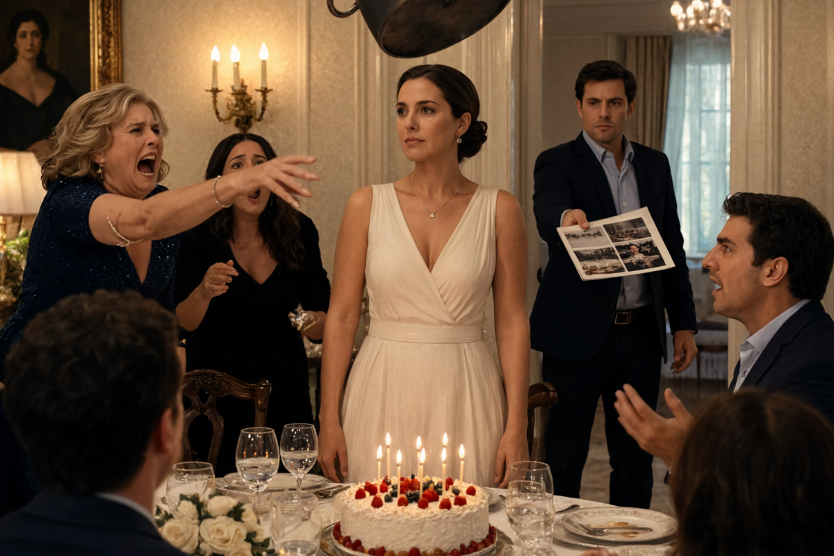 My mother-in-law thought she could humiliate me on my 32nd birthday by throwing a cast-iron pot at me… then a stranger showed up with proof of my husband’s affair, and suddenly the ownership of our home was no longer what they thought