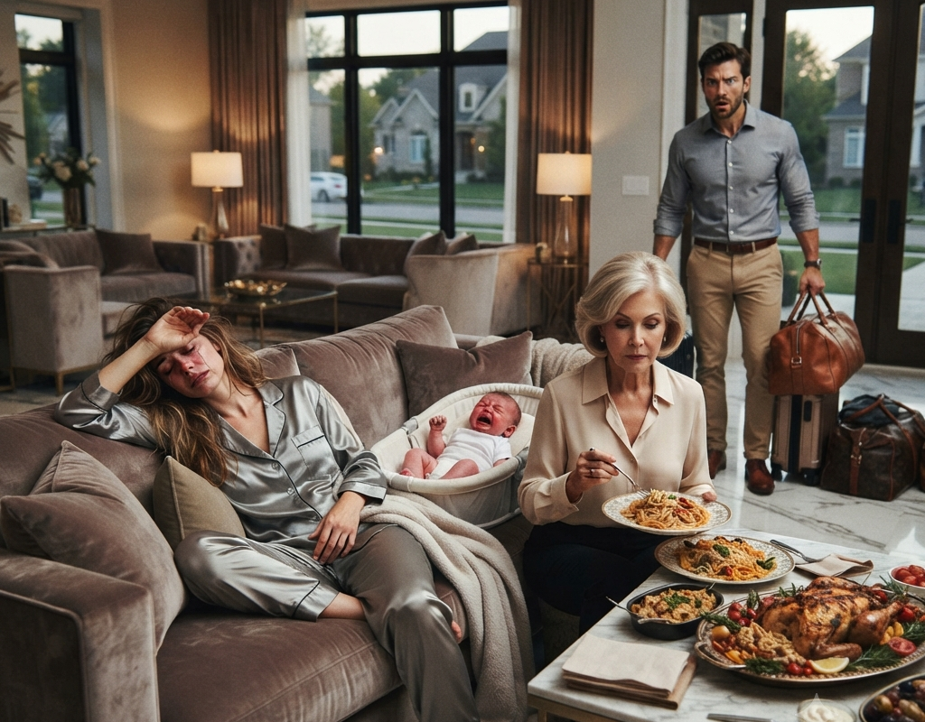 I Found My Exhausted Wife Collapsed on the Sofa, Our Baby Crying Frantically, While My Mother Sat Nearby Eating Food She Had Forced My Wife to Cook.