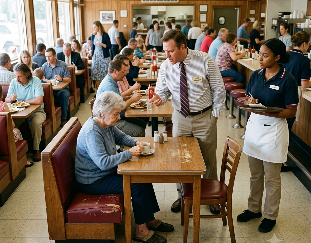 The Diner Manager Shamed an Old Woman for Wearing Slippers — Then the Owner Found Out He Was Stealing From the Register