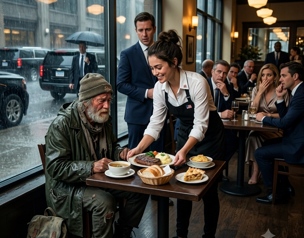 Everyone Mocked the Homeless Old Man—Only One Waitress Showed Him Kindness, Then His True Identity Shocked the Entire Restaurant