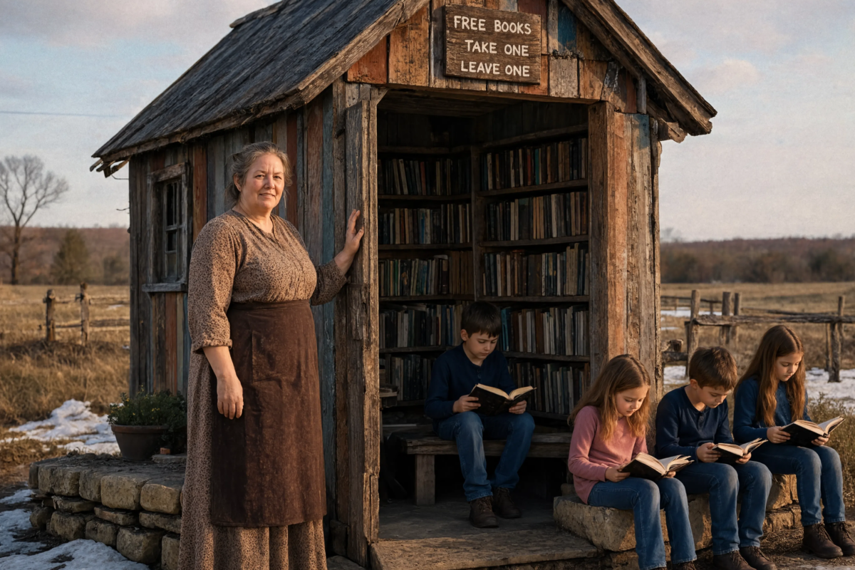 A widowed Kansas farmer quietly bought old wooden doors from crumbling barns across the county, and her neighbors assumed she planned to resell them—until the snow melted and revealed why