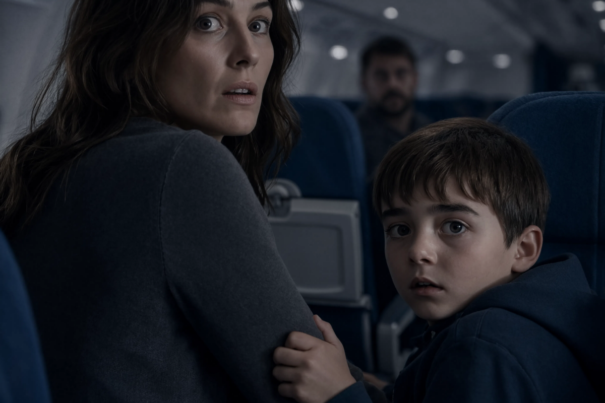 Four years after my husband’s d3ath, my son suddenly pointed behind us on a flight and whispered, “Mom, Dad is sitting two rows back”—I thought grief had confused him until I turned around and froze